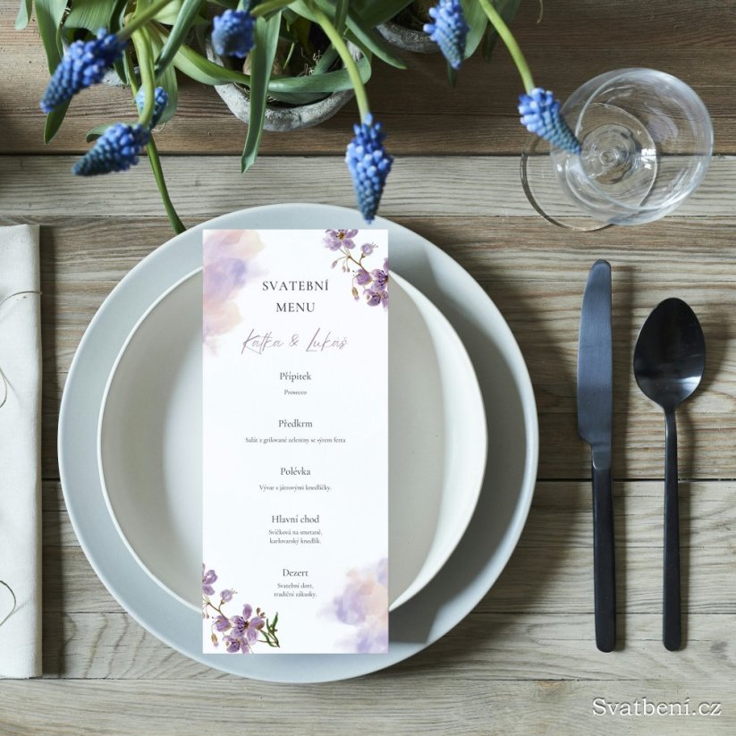 Svatební menu - Fialové kvítí