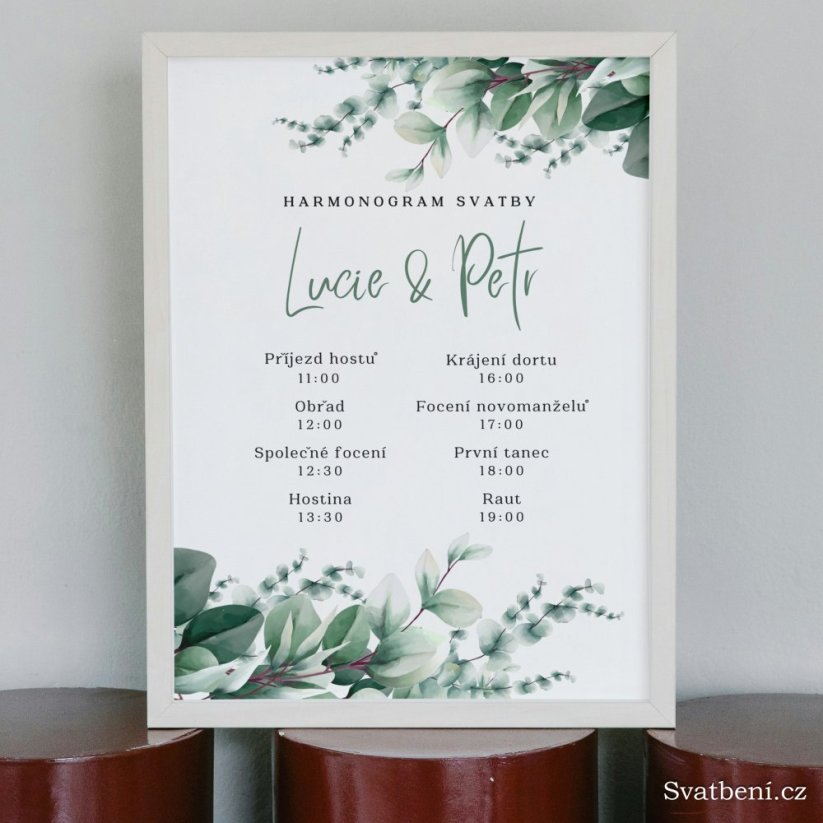 Harmonogram svatby - Zelené listí