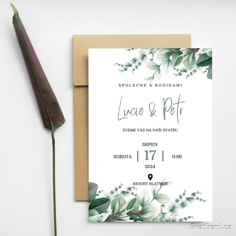 Svatební oznámení - Zelené listí