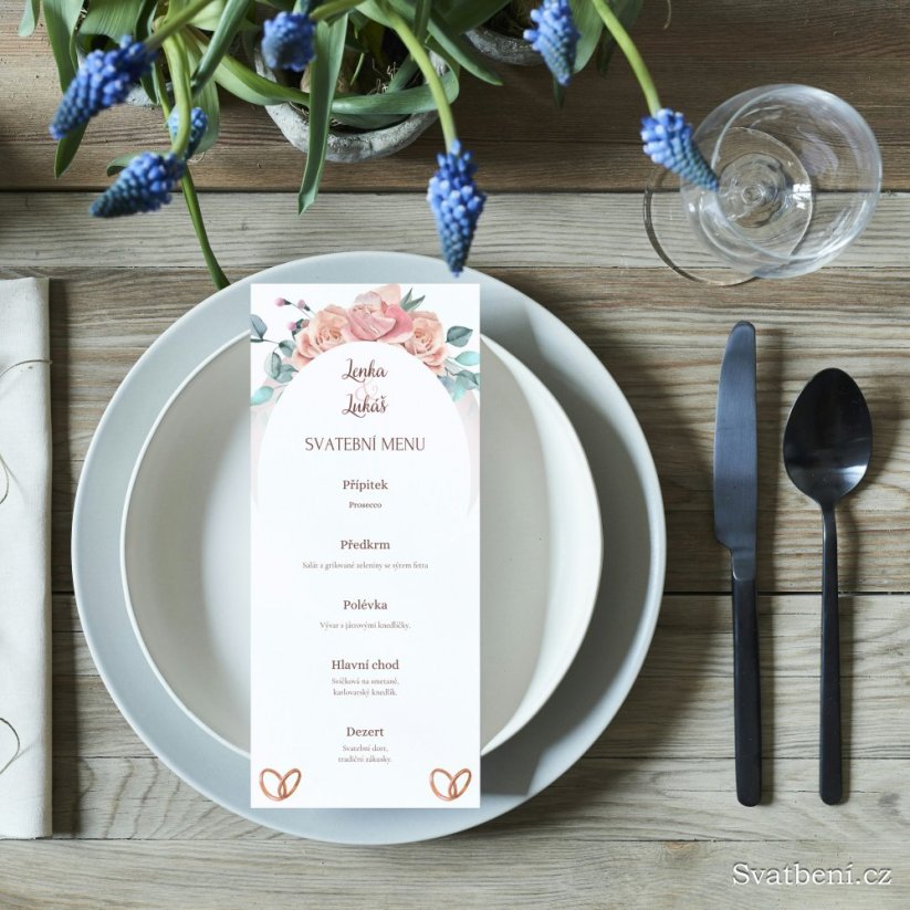 Svatební menu - Ovál s růžemi
