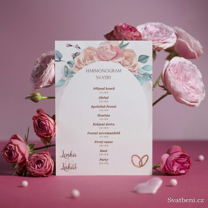 Harmonogram svatby - Ovál s růžemi
