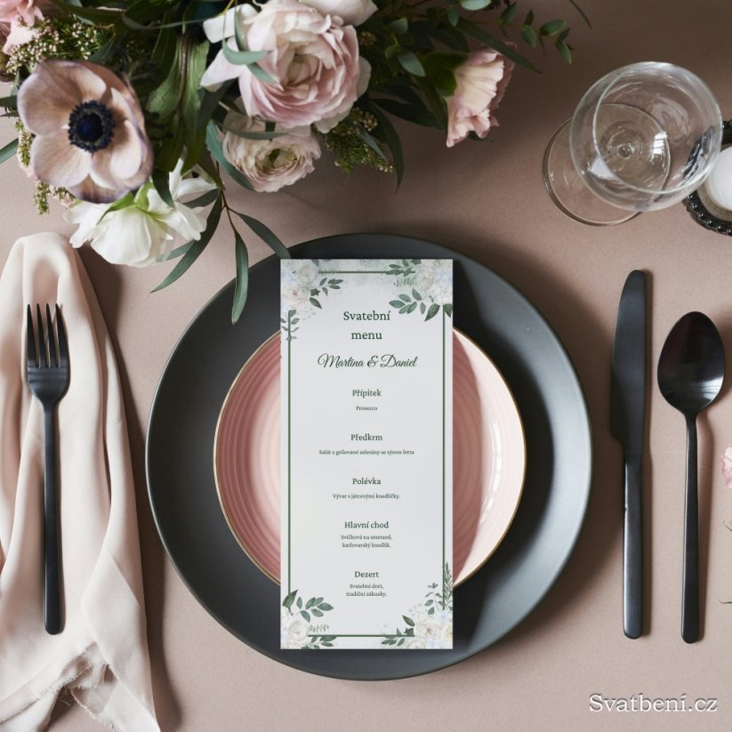 Svatební menu - Zelený rámeček