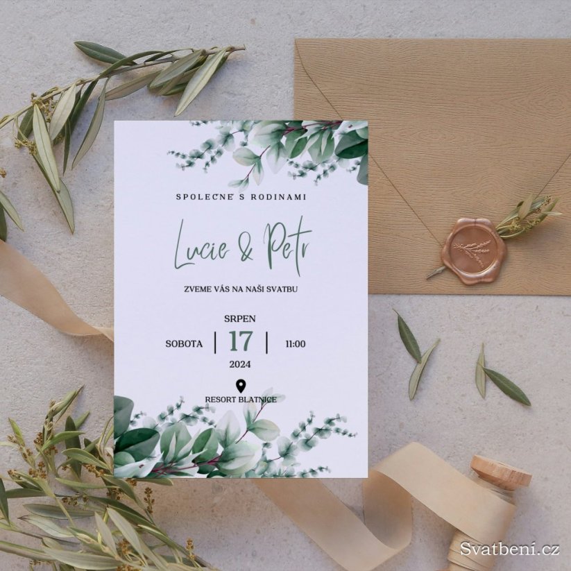 Svatební oznámení - Zelené listí